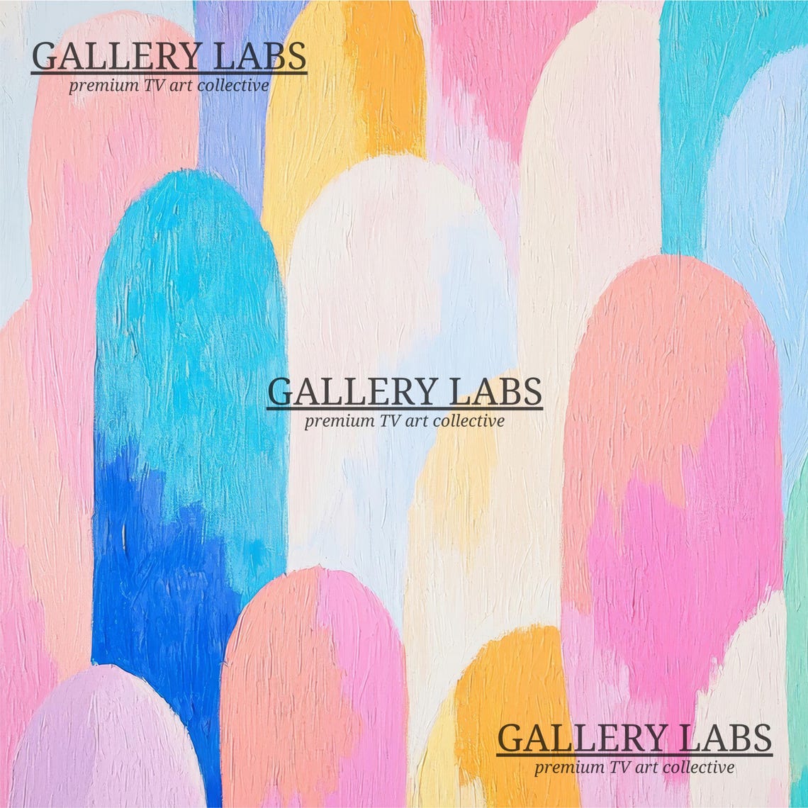 Pink Blue Gold Pastel Arch Shapes Abstract Modern Framed TV Art Print - Image 4