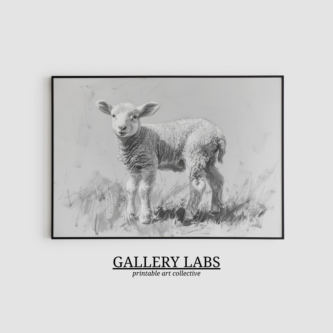 Baby Lamb Pencil Sketch Vintage Woodland Nursery Animal Poster - Image 2