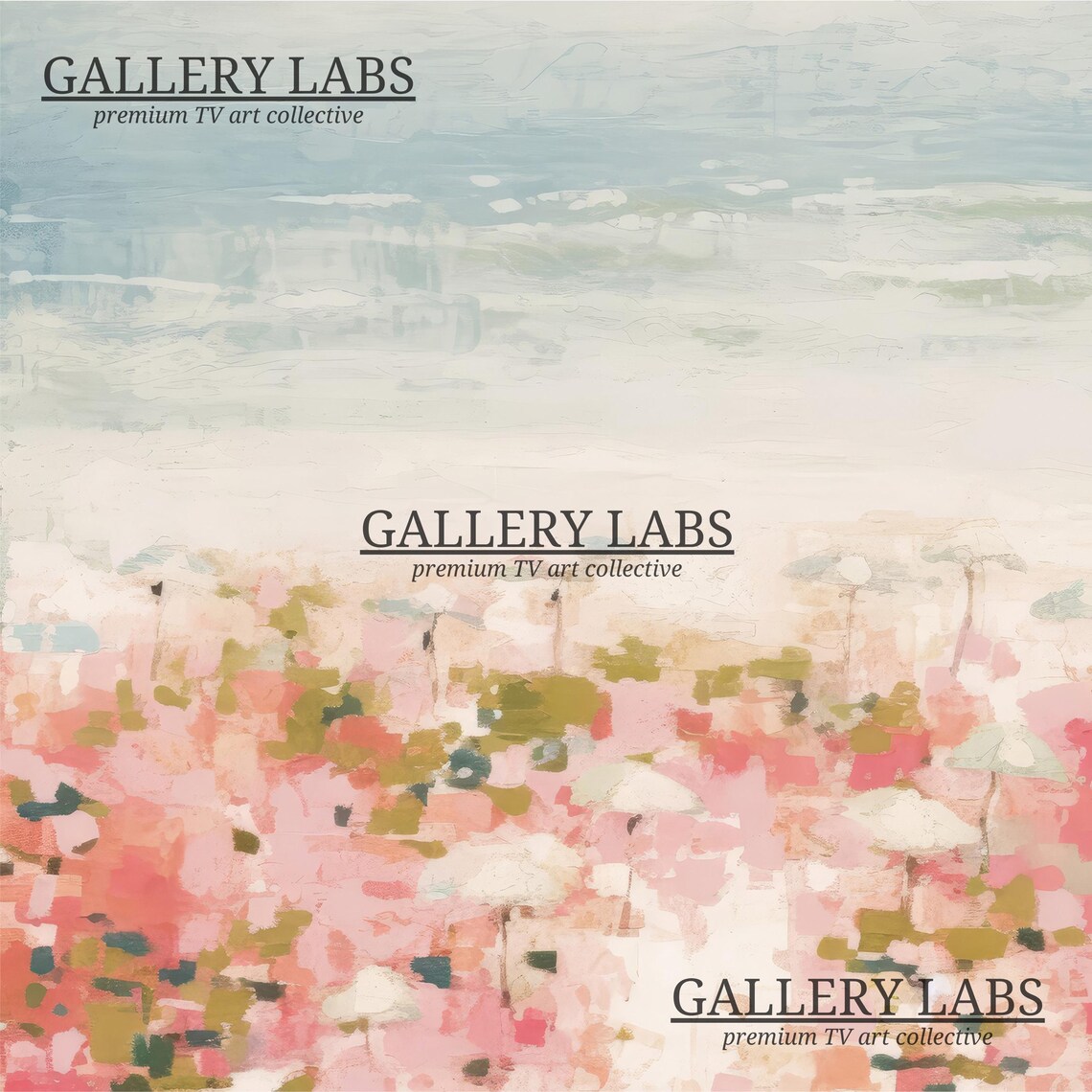 Dreamy Pink Blossom Field Stretching to Pale Blue Horizon Soft Impressionist Painting - Image 4