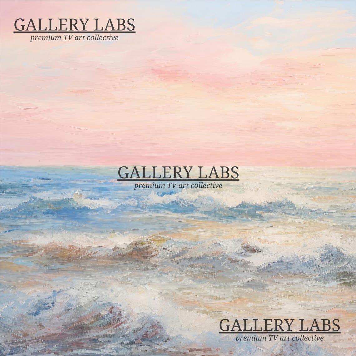 Pink Ocean Waves Seascape Painting Soft Pastel Coastal Wall Art Poster - Image 4