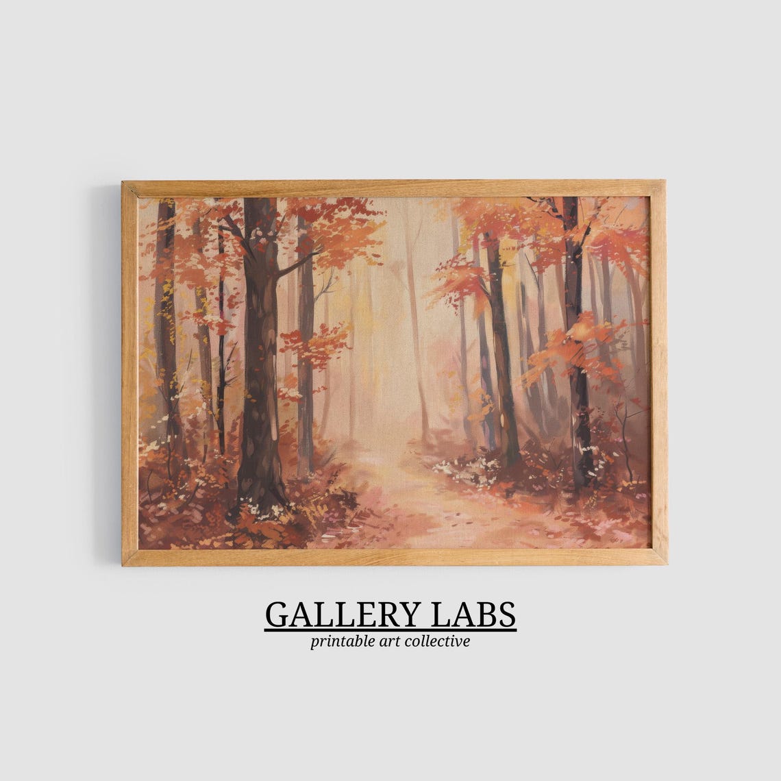 Misty Autumn Forest Path Fall Foliage Tall Trees Wall Art Print - Image 3