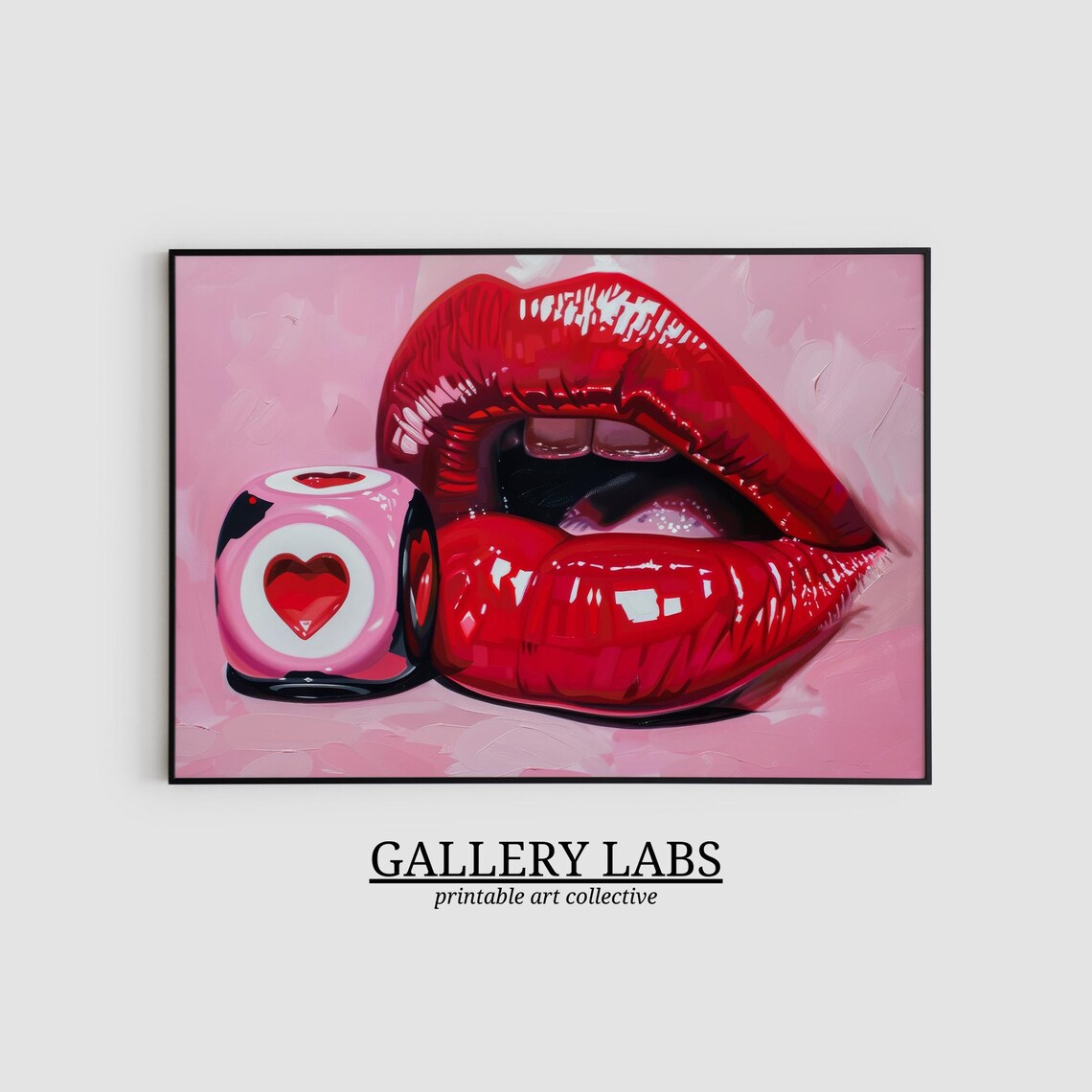Red Pouty Lips Heart Dice Pink Maximalist Retro Painting Wall Poster - Image 2