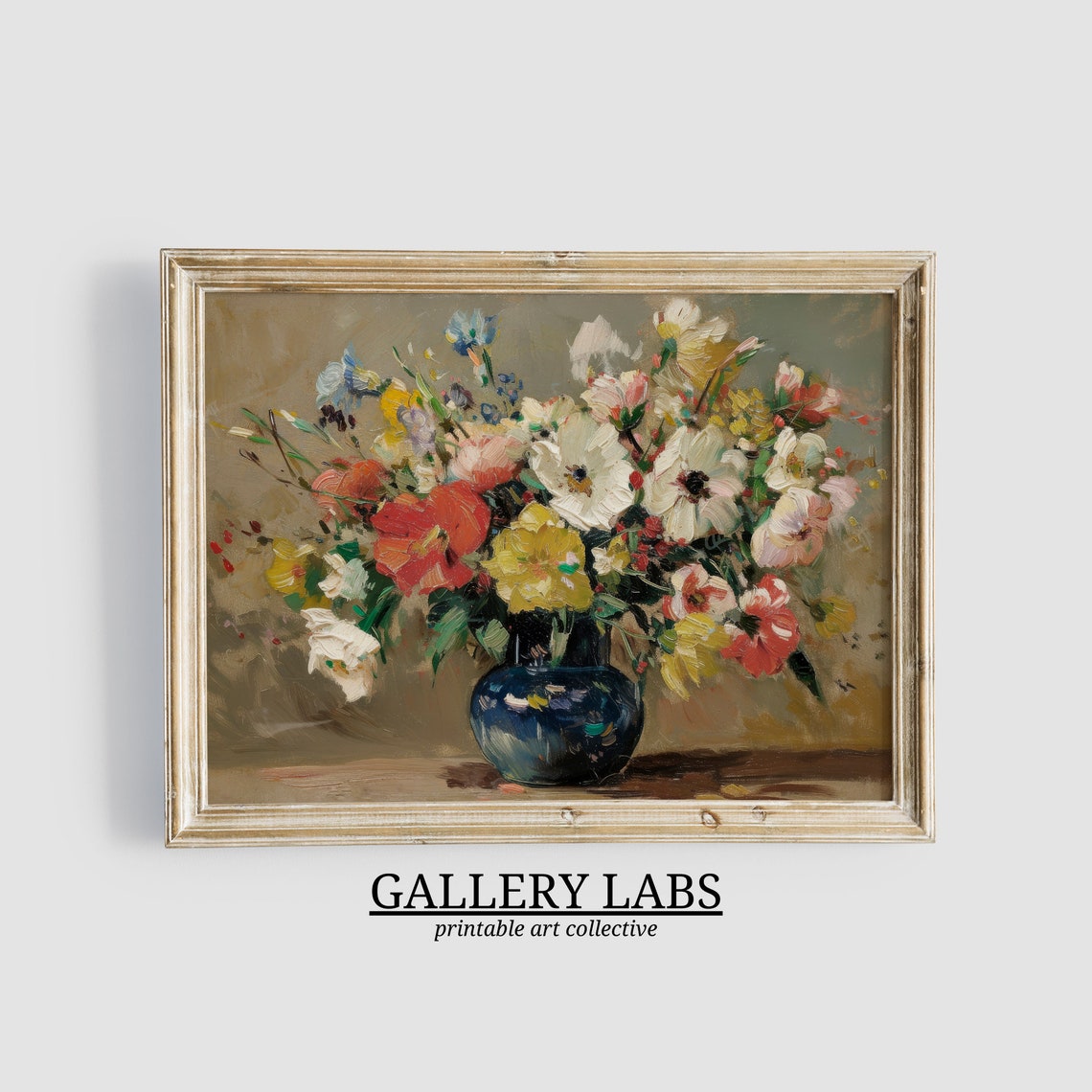 Colorful Wildflower Bouquet In Blue Vase Impressionist Poster
