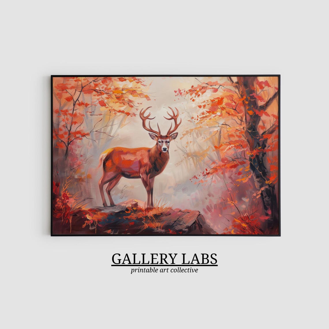 Majestic Stag Autumn Forest Red Fall Foliage Wildlife Wall Art Print - Image 2