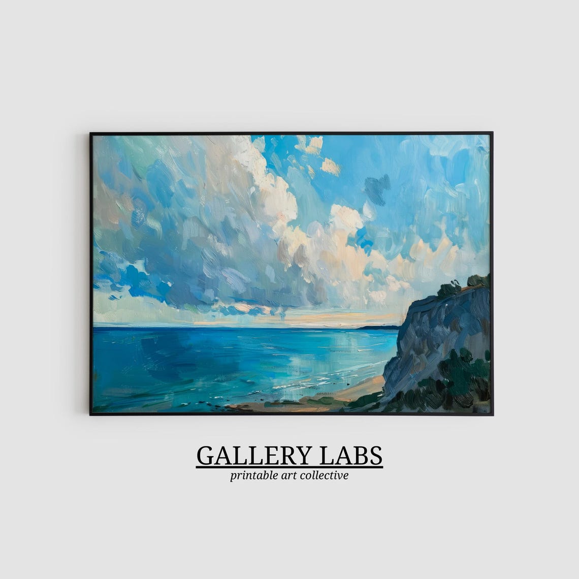 Cliffside Ocean Seascape Dramatic Clouds Blue Coastal Wall Art Print - Image 2