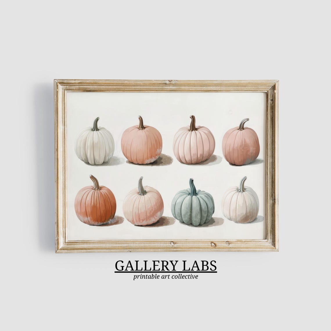 Pastel Pumpkins Row Muted Blush Sage Fall Autumn Painting Wall Poster