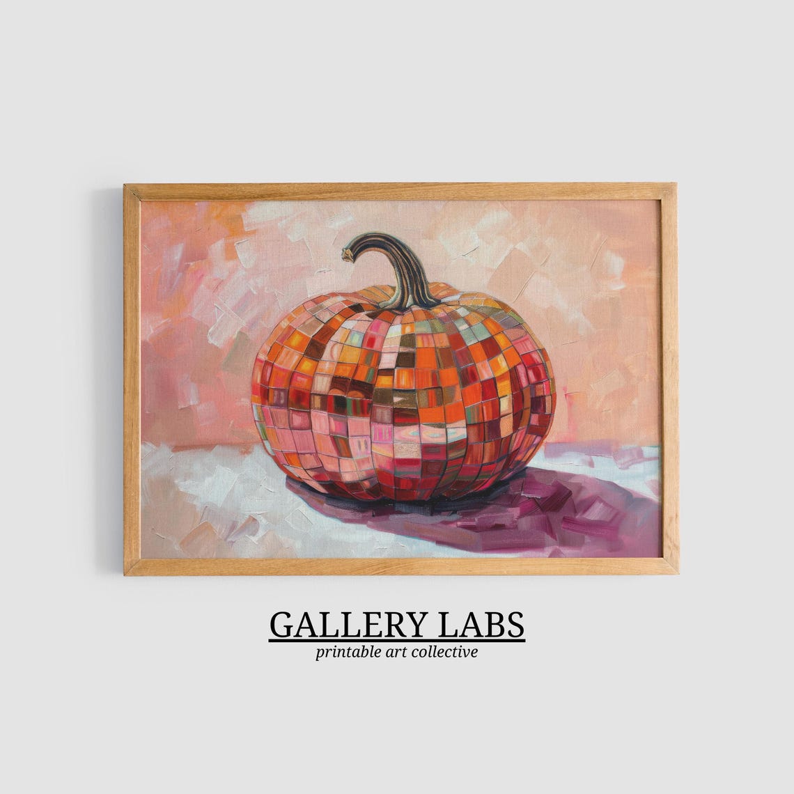 Disco Ball Pumpkin Mosaic Tiles Peach Background Fall Painting Poster - Image 3