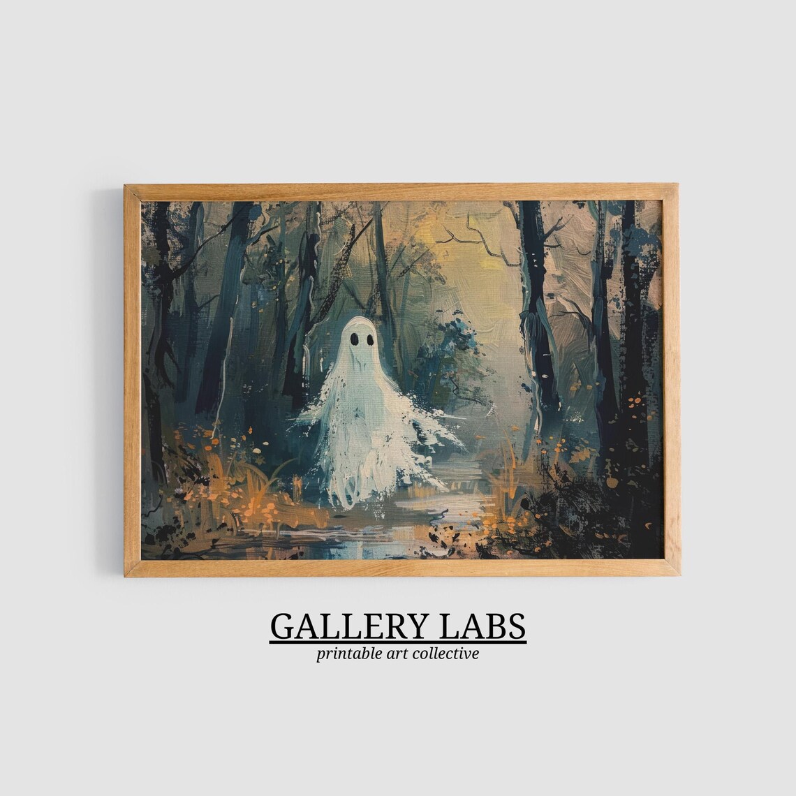Lone Ghost Drifting in Dark Misty Forest Spooky Halloween Wall Art Print - Image 3