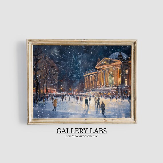 Vintage Christmas Wall Art Winter Decor Moody Xmas Painting Festive Home Decor Christmas Print Art