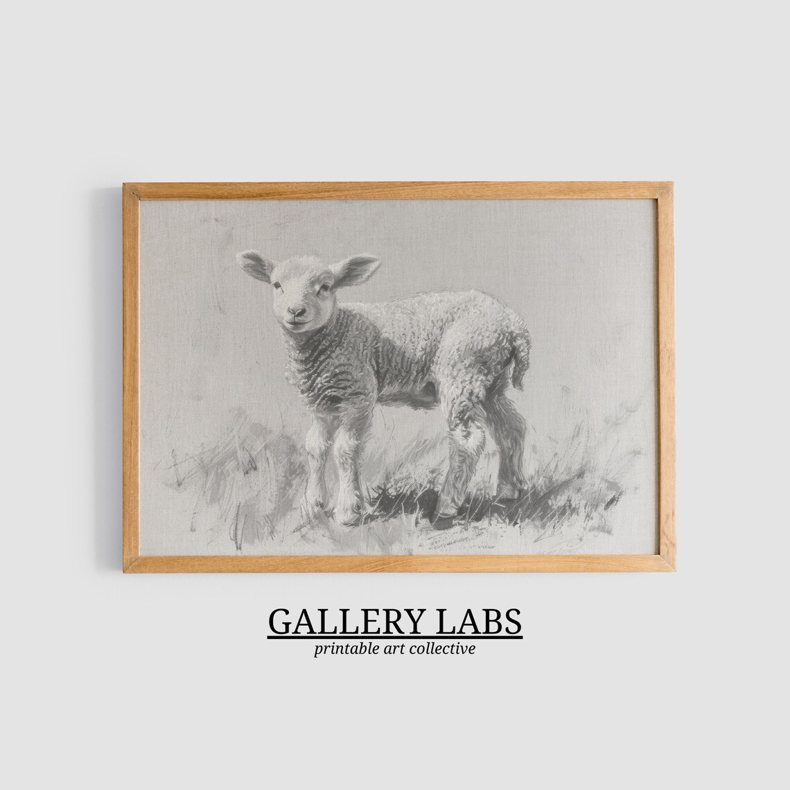 Baby Lamb Pencil Sketch Vintage Woodland Nursery Animal Poster - Image 3