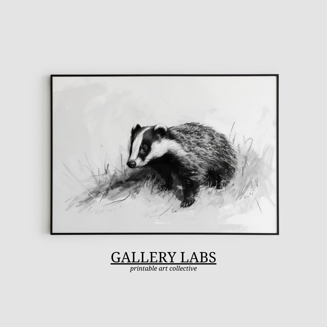Vintage Badger Pencil Sketch Woodland Animal Neutral Nursery Wall Art Print - Image 2