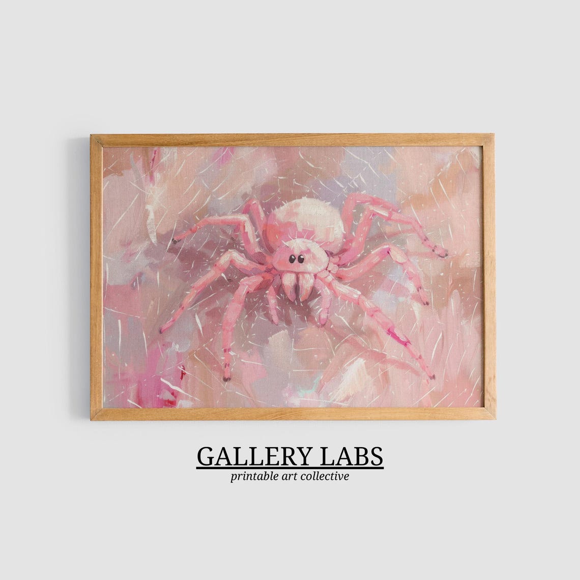 Pink Spider On Web Cute Halloween Oil Painting Spooky Room Poster - Image 3