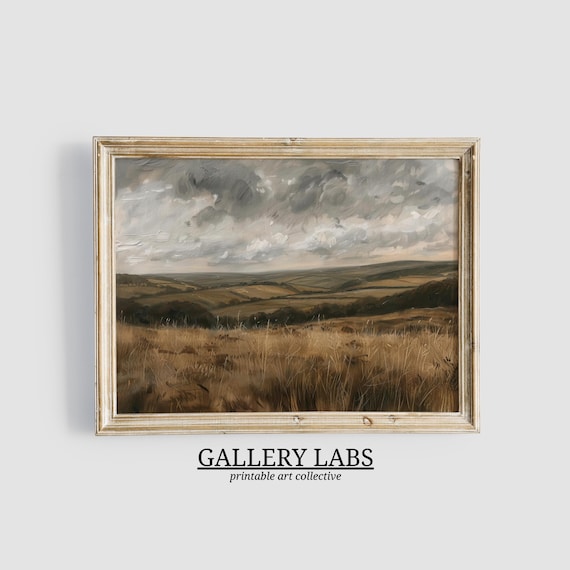 Stormy Moorland With Golden Grass Rolling Hills Dramatic Cloudy Sky Oil Painting Print