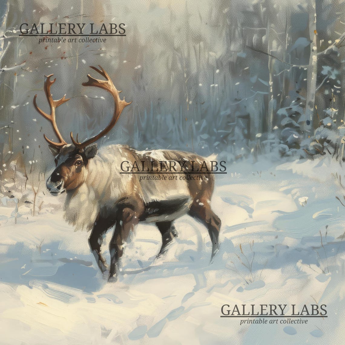 Majestic Reindeer Snowy Forest Winter Scene Nature Art Poster - Image 4