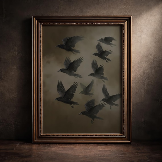 Dark Academia Raven Wall Art Moody Crow Gothic Bird Printable Vintage Murder Of Crows Poster Atmospheric Nature Decor Digital Download