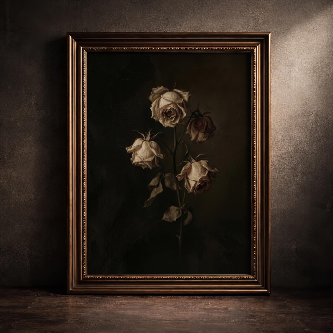 Dark Academia Wilted Roses Vintage Botanical Poster