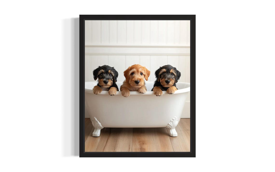 Otterhound Puppies In Bathtub Adorable Scruffy Pup Trio Poster