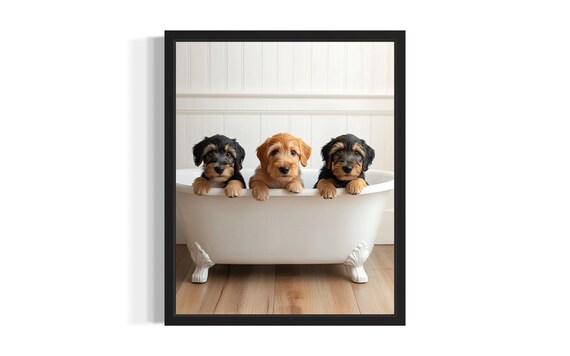 Otterhound Puppies In Bathtub Adorable Scruffy Pup Trio Poster