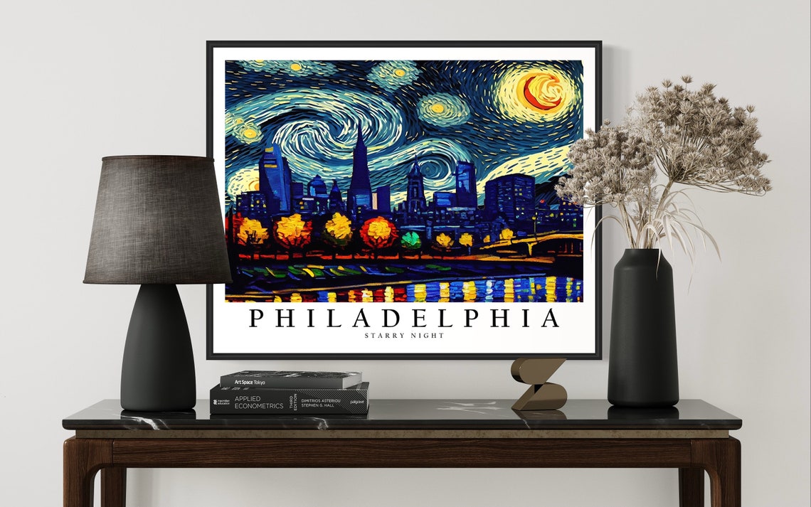 Philadelphia Starry Night River Reflection Skyline Art Poster - Image 3