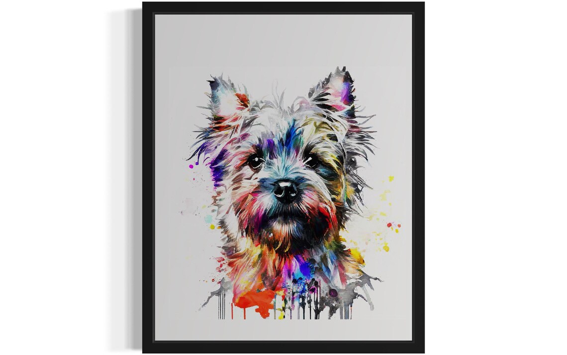 Scruffy Cairn Terrier Colorful Watercolor Splash Portrait Poster