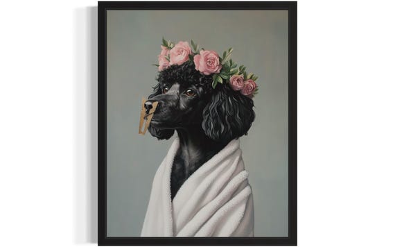 Poodle Black Dog Funny Restroom Art Print Bathroom Wall Poster Original Paint Artwork Decor