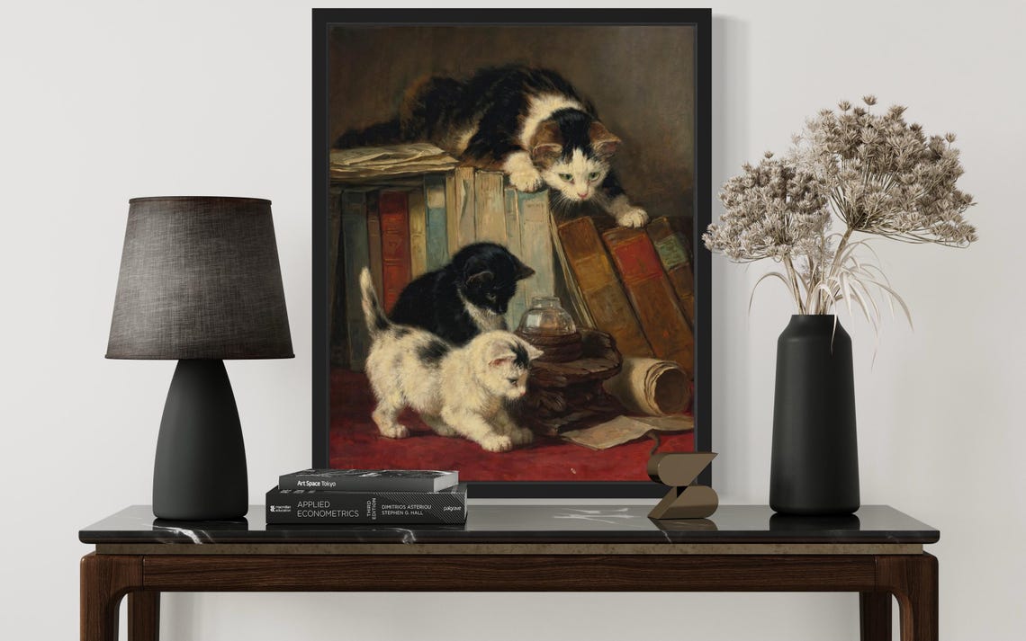 Cats and Books, Original Paint Artwork - Image 2