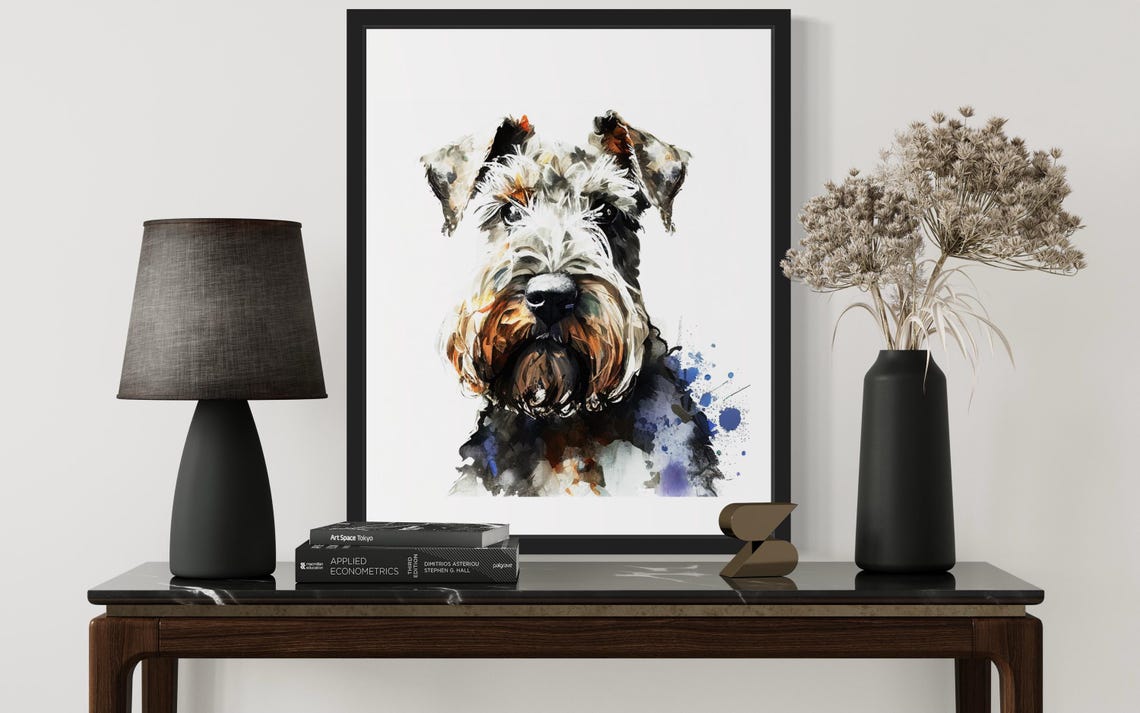 Bearded Terrier Dog Rustic Watercolor Splash Portrait Poster - Image 3