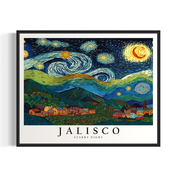 Jalisco Starry Night Art Print Van Gogh Jalisco Poster Wall Art Original Jalisco Painting Decor