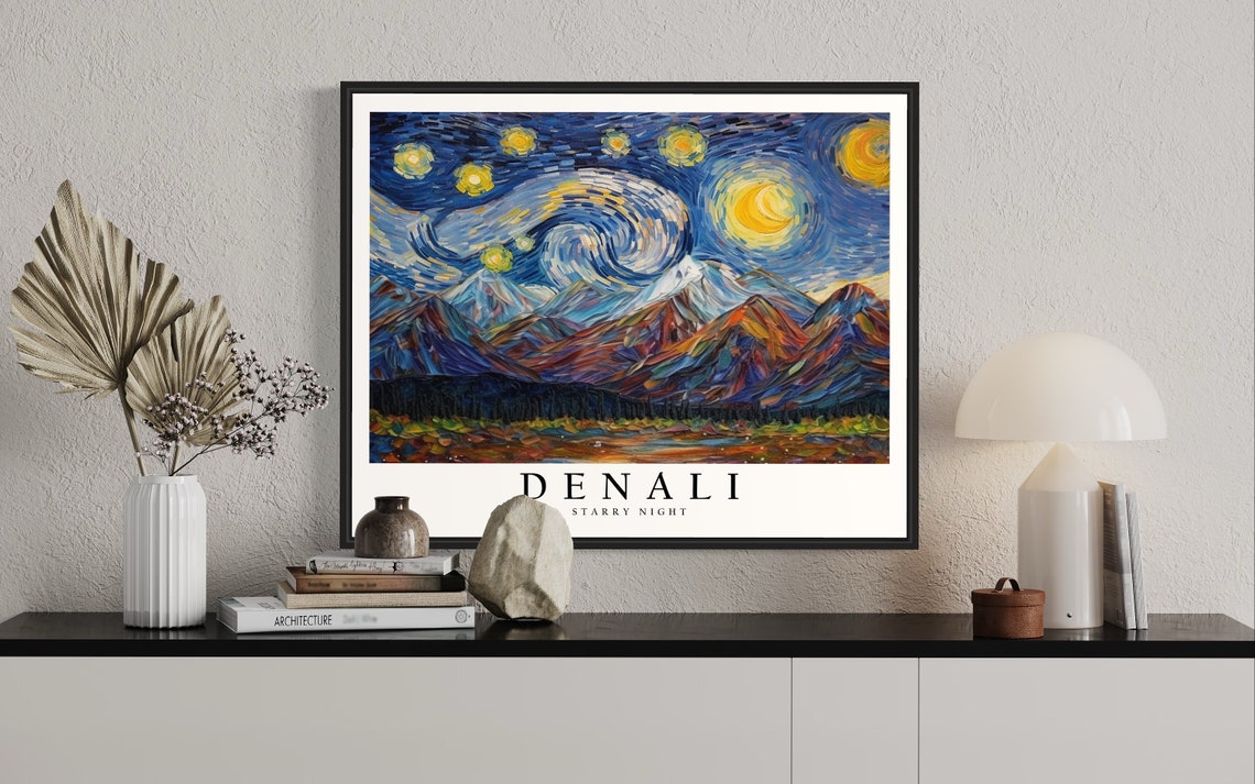 Denali Starry Night Van Gogh Style Mountain Range Art Poster - Image 2