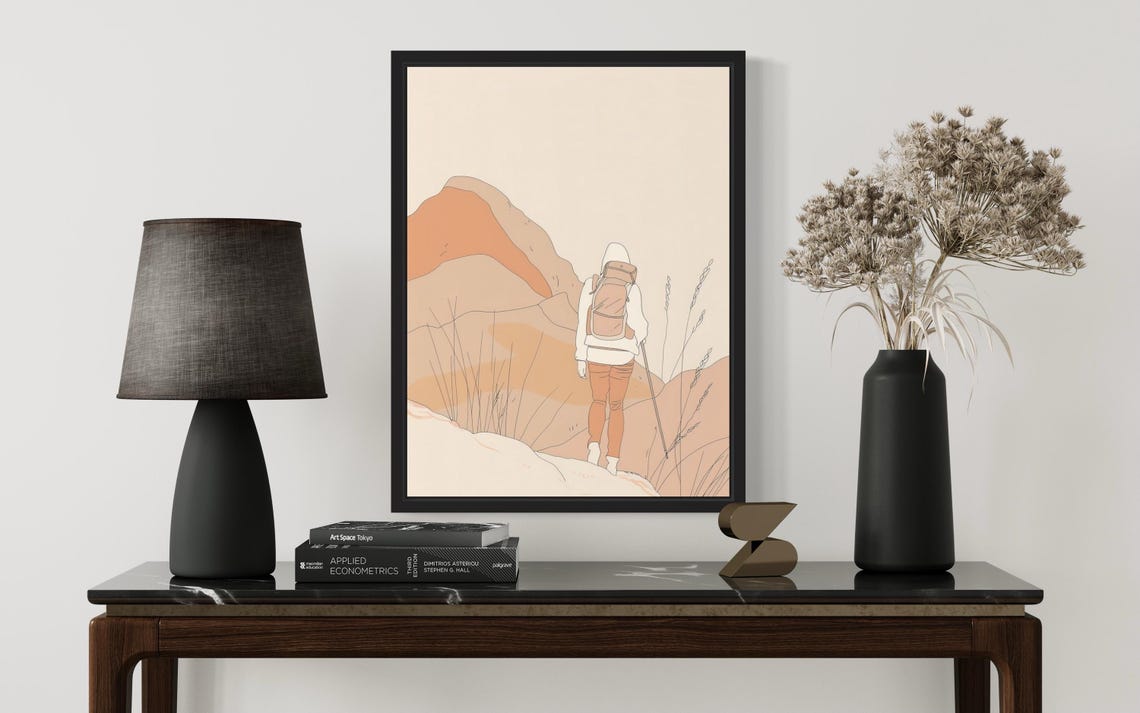 Solo Female Hiker Desert Trail Minimalist Boho Adventure Poster - Image 3