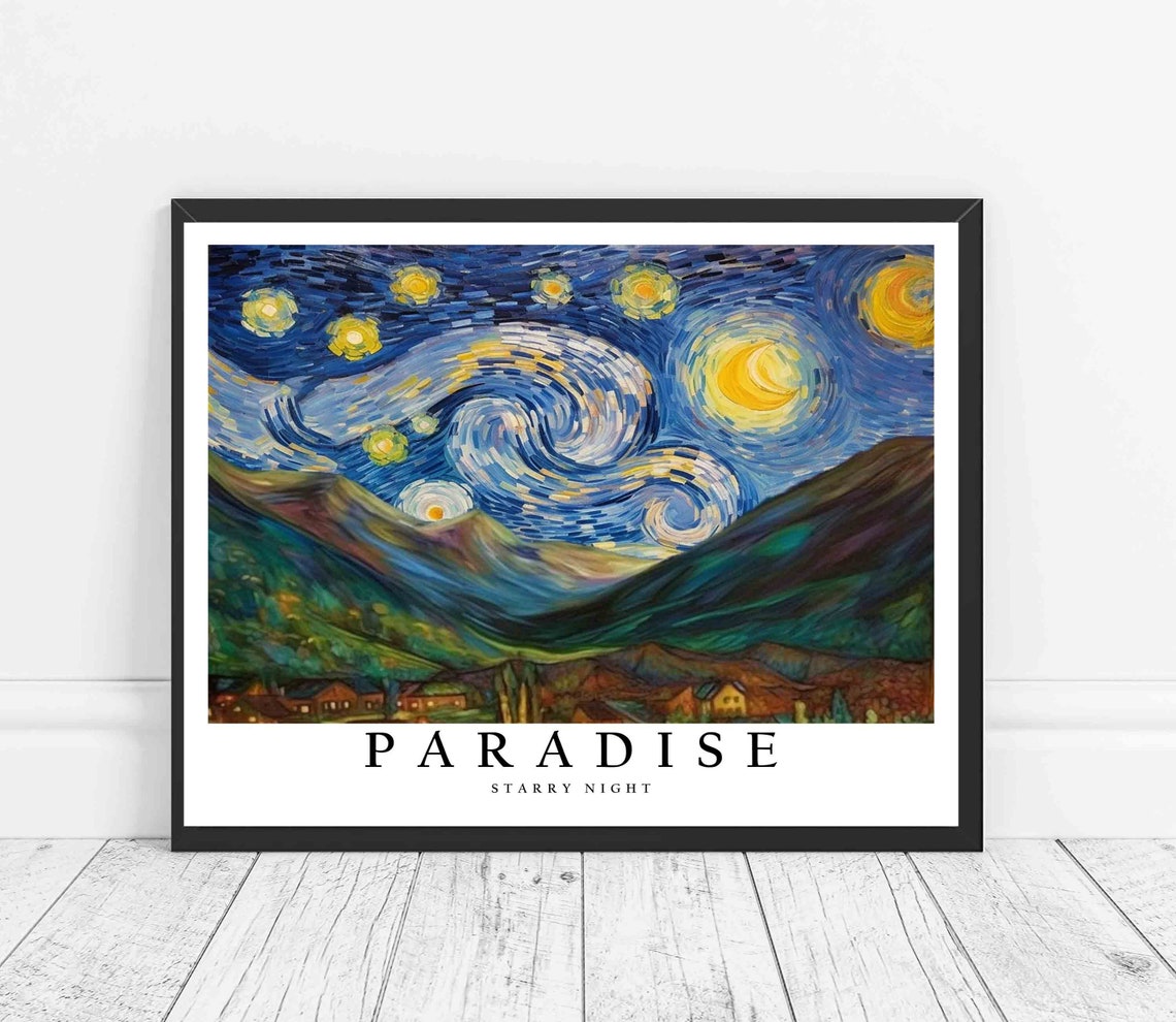 Paradise Nevada Desert Mountains Van Gogh Starry Night Poster