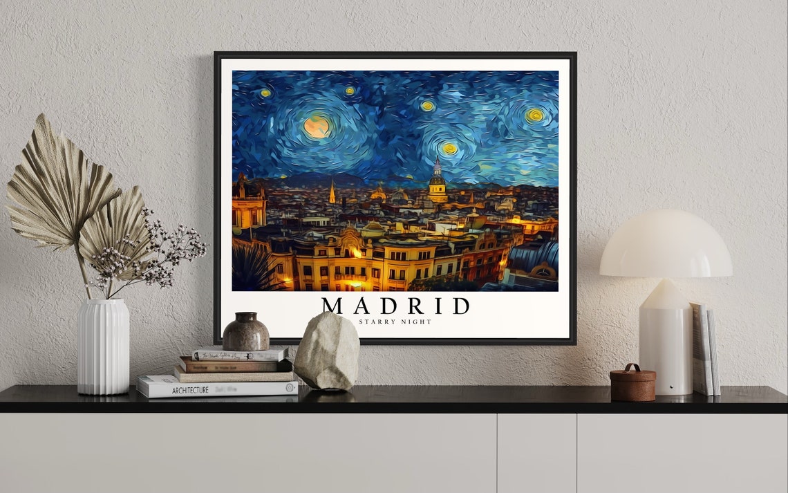 Madrid Starry Night Old Town Skyline Spain Moonlit Art Poster - Image 2