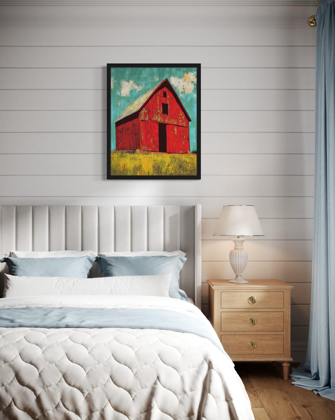 Weathered Red Barn Turquoise Sky Pop Art Farmhouse Landscape Poster - Image 2