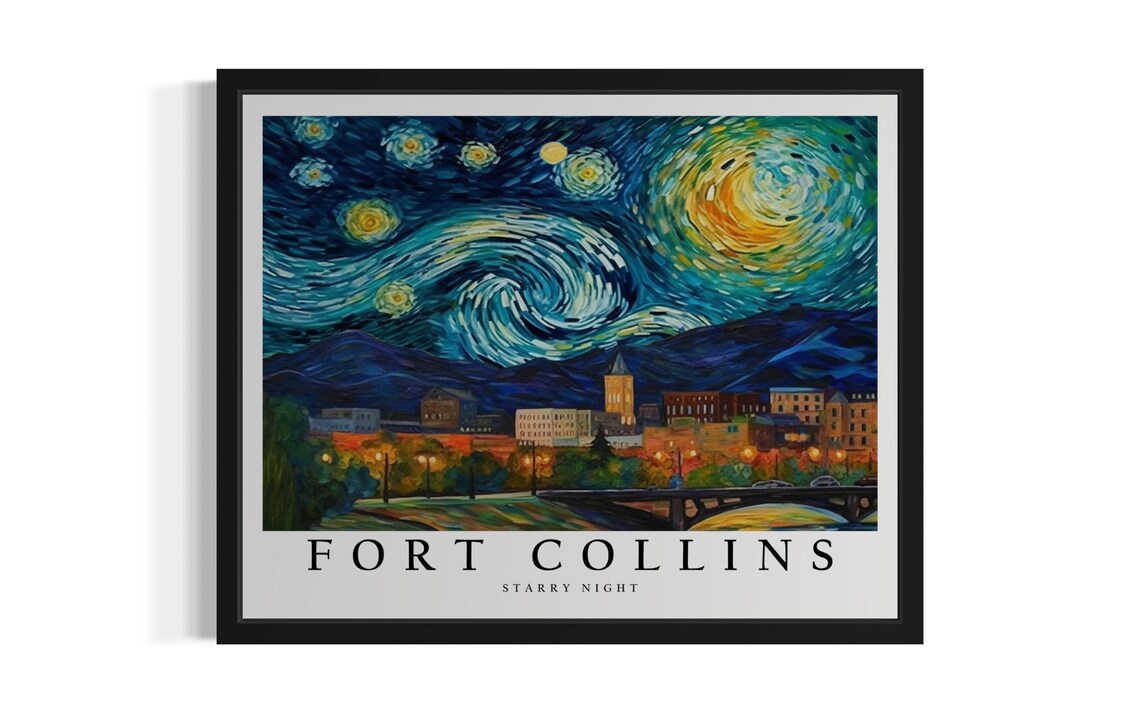 Fort Collins Colorado River Town Starry Night Mountain Poster