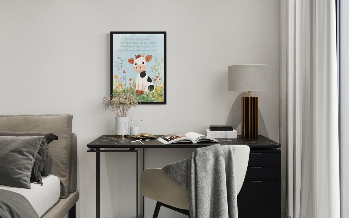 Smiling Cow Nursery Poem Rise and Shine Kids Room Wall Poster - Image 2