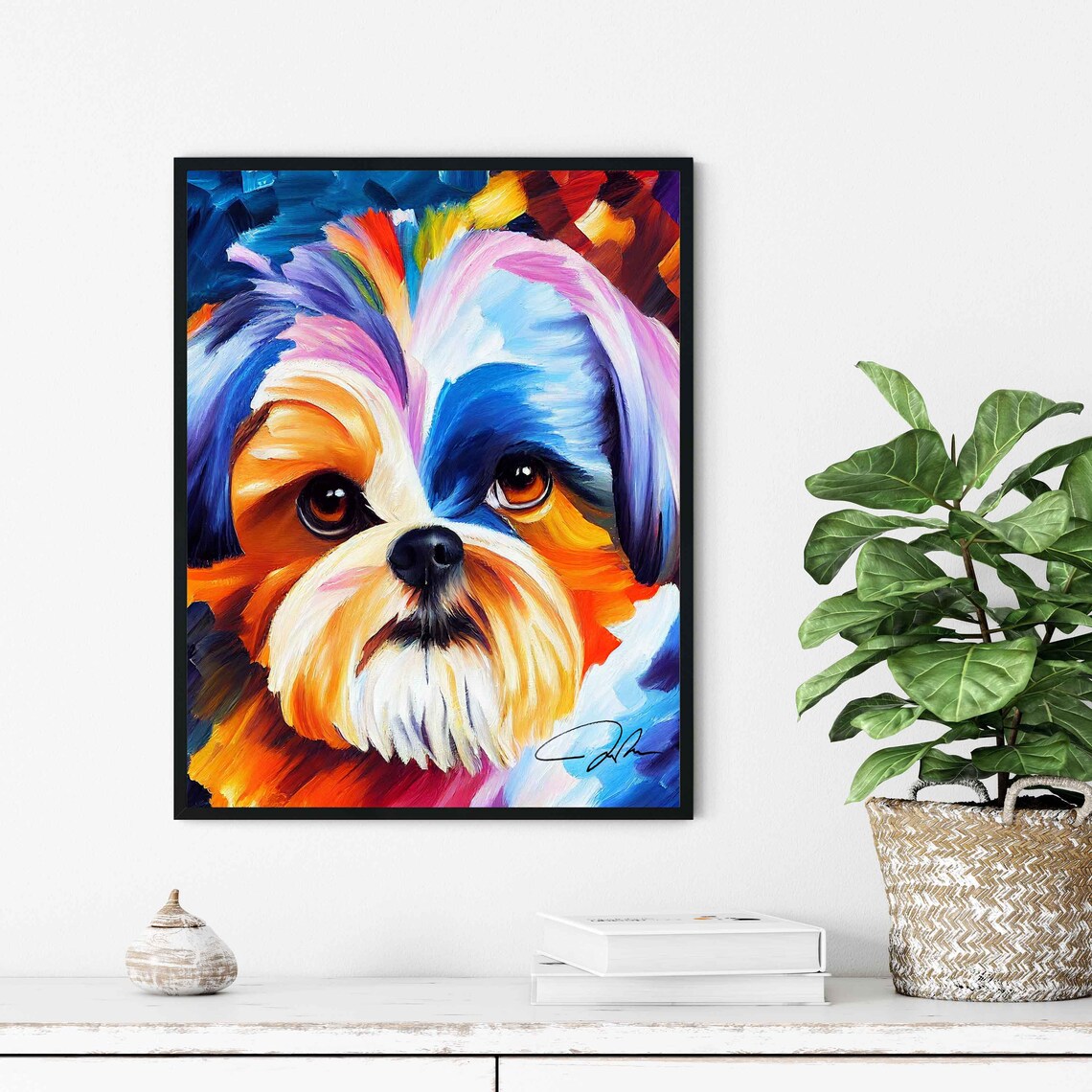Shih Tzu Dog Rainbow Abstract Portrait Soft Oil Painting Art Poster - Image 3