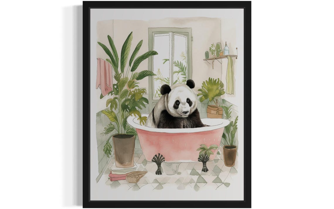 Giant Panda Relaxing in a Pink Bathtub Bathroom Decor Poster