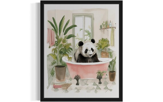 Giant Panda Relaxing in a Pink Bathtub Bathroom Decor Poster