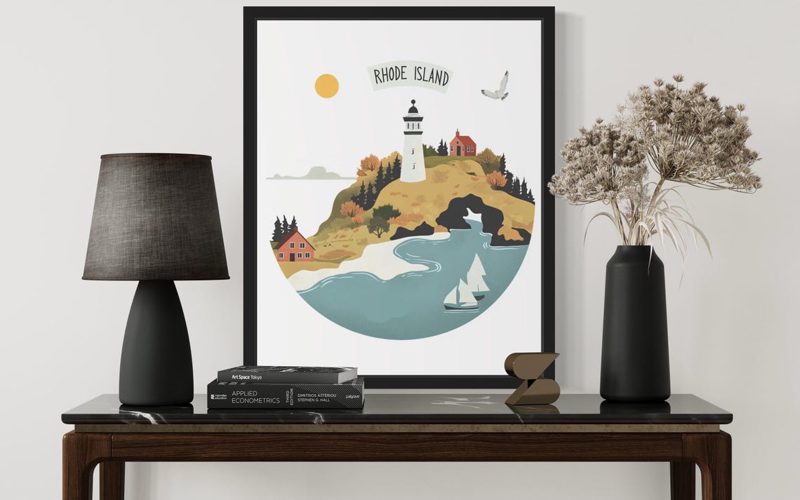Rhode Island Charming Seaside Lighthouse Cove Sailboats Poster - Image 3