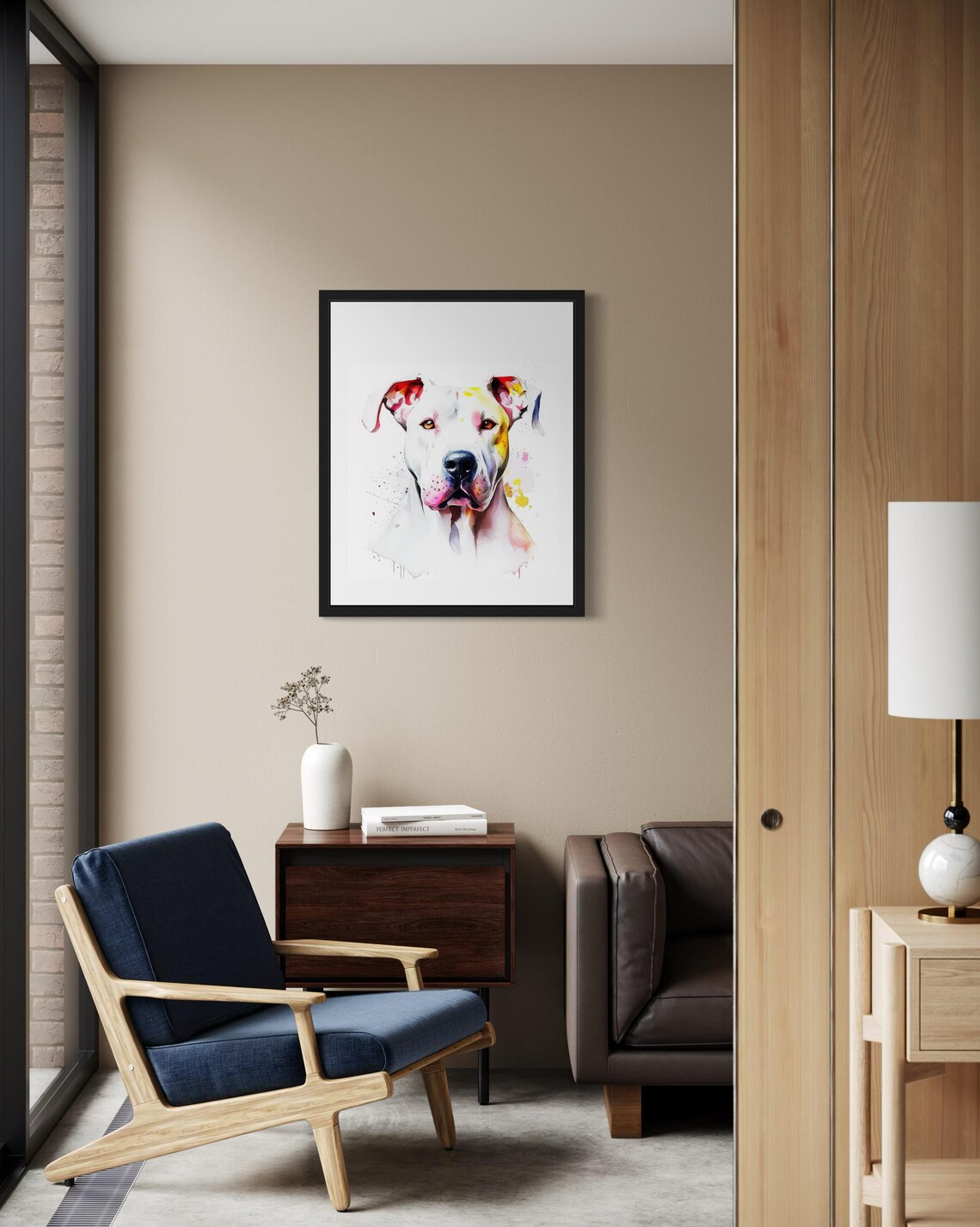 Dogo Argentino White Watercolor Portrait Minimalist Art Poster - Image 3