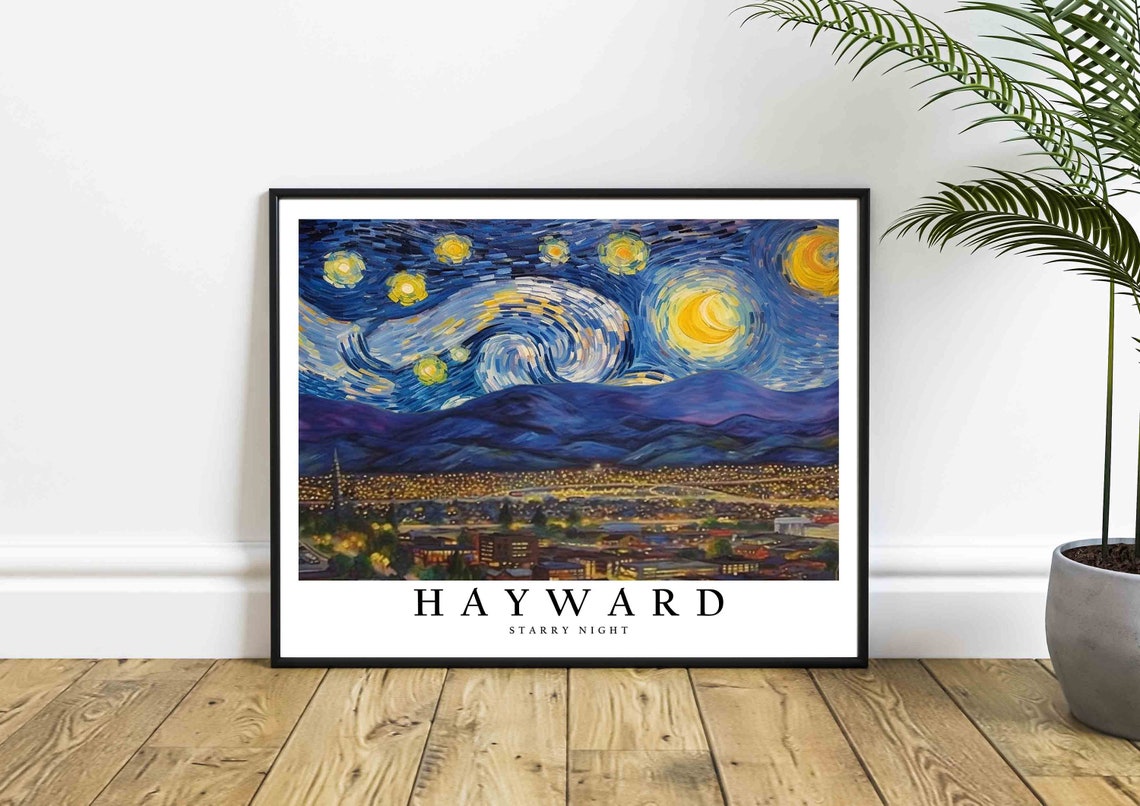 Hayward Starry Night City Lights Valley Rolling Hills Poster - Image 4