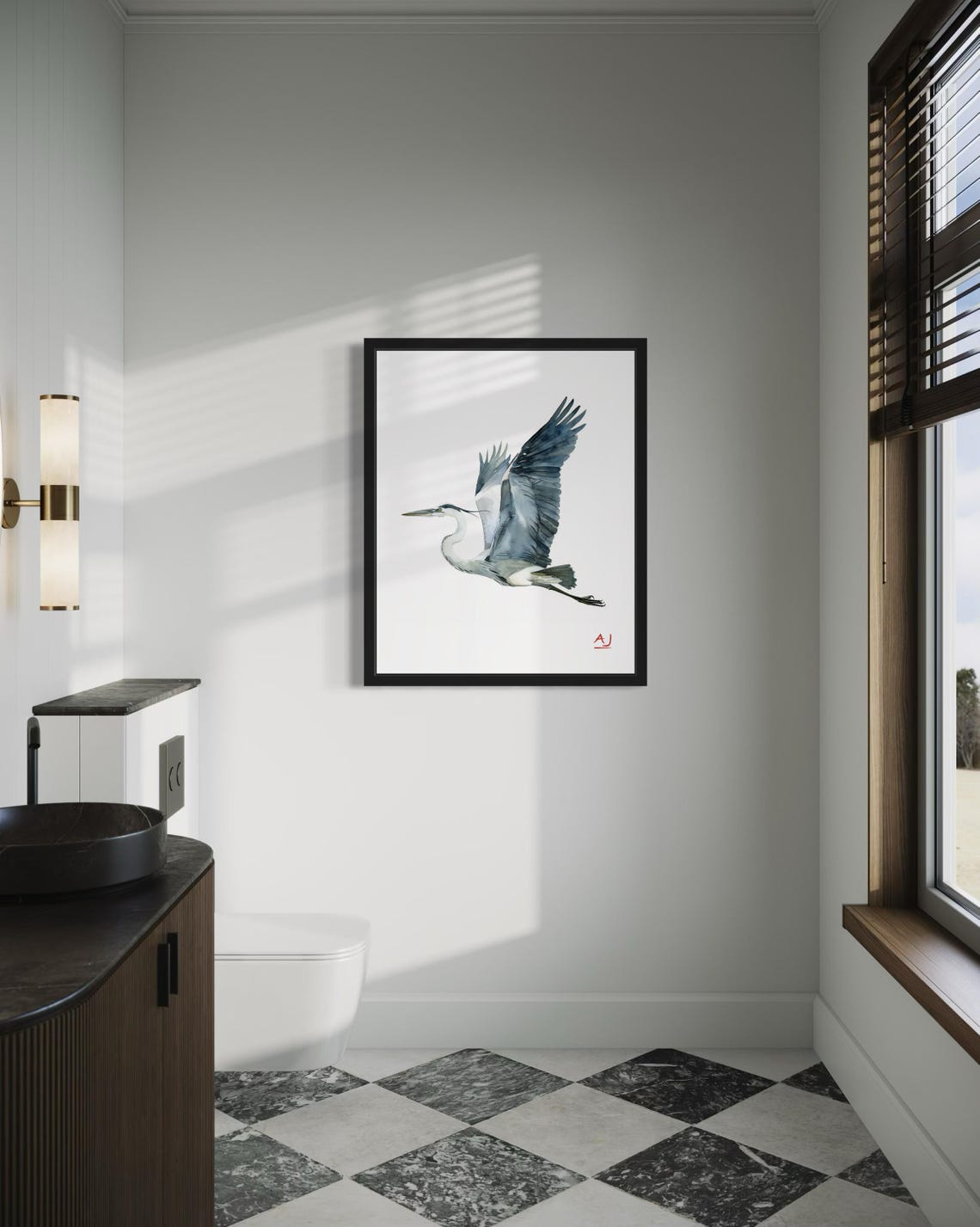 Heron Flying With Spread Wings In Watercolor Bird Art Poster - Image 3