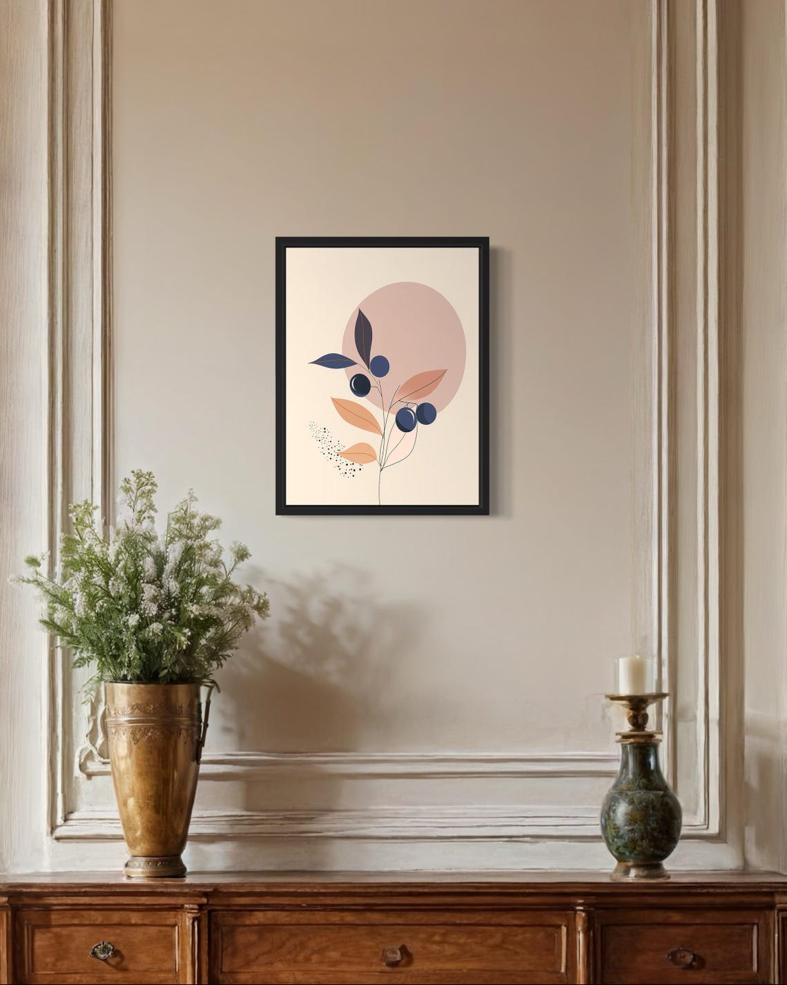 Blueberries Botanical Abstract Dusty Rose Minimal Art Poster - Image 2