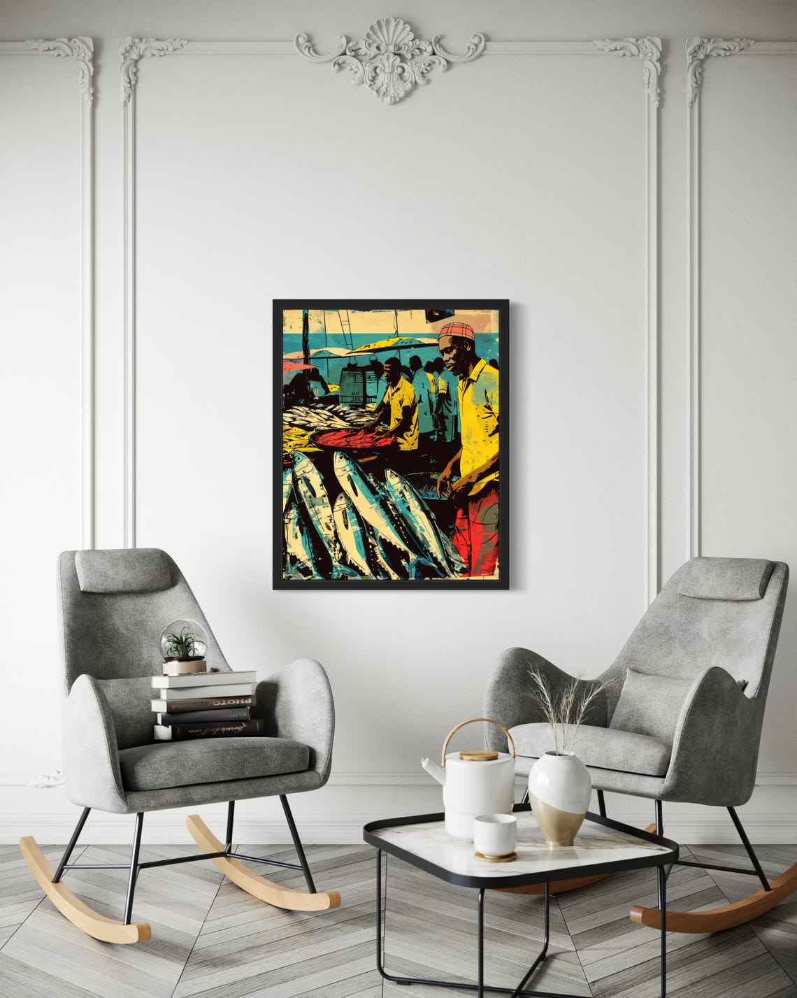 African Fish Market Art Print Wall Art Poster Original Paint Artwork Artwork Decor - Image 3