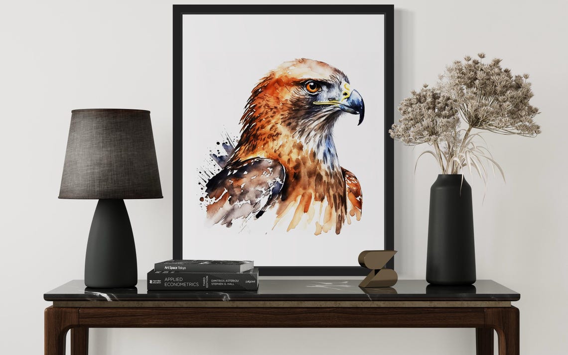 Hawk Head Portrait In Brown Watercolor Raptor Bird Art Poster - Image 2