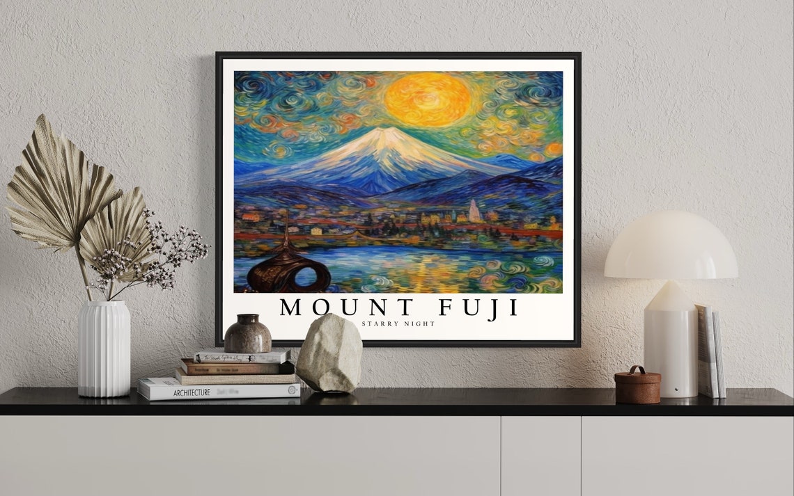 Mount Fuji Starry Night Snow Peak Lake Reflection Sunset Poster - Image 2