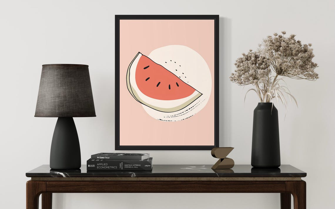 Minimalist Watermelon Slice Illustration Soft Blush Kitchen Art Poster - Image 3