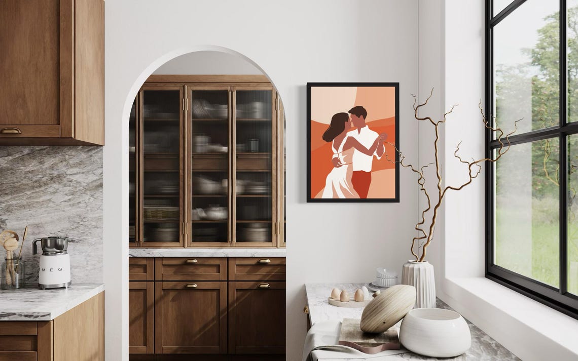 Dancing Couple Embrace Terracotta Sunset Romantic Art Poster - Image 4