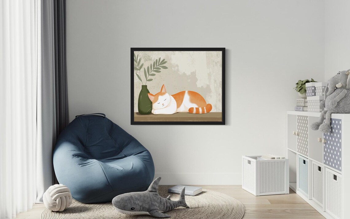 Funny Sleeping Cat Art Print, Cat Wall Decor - Image 3
