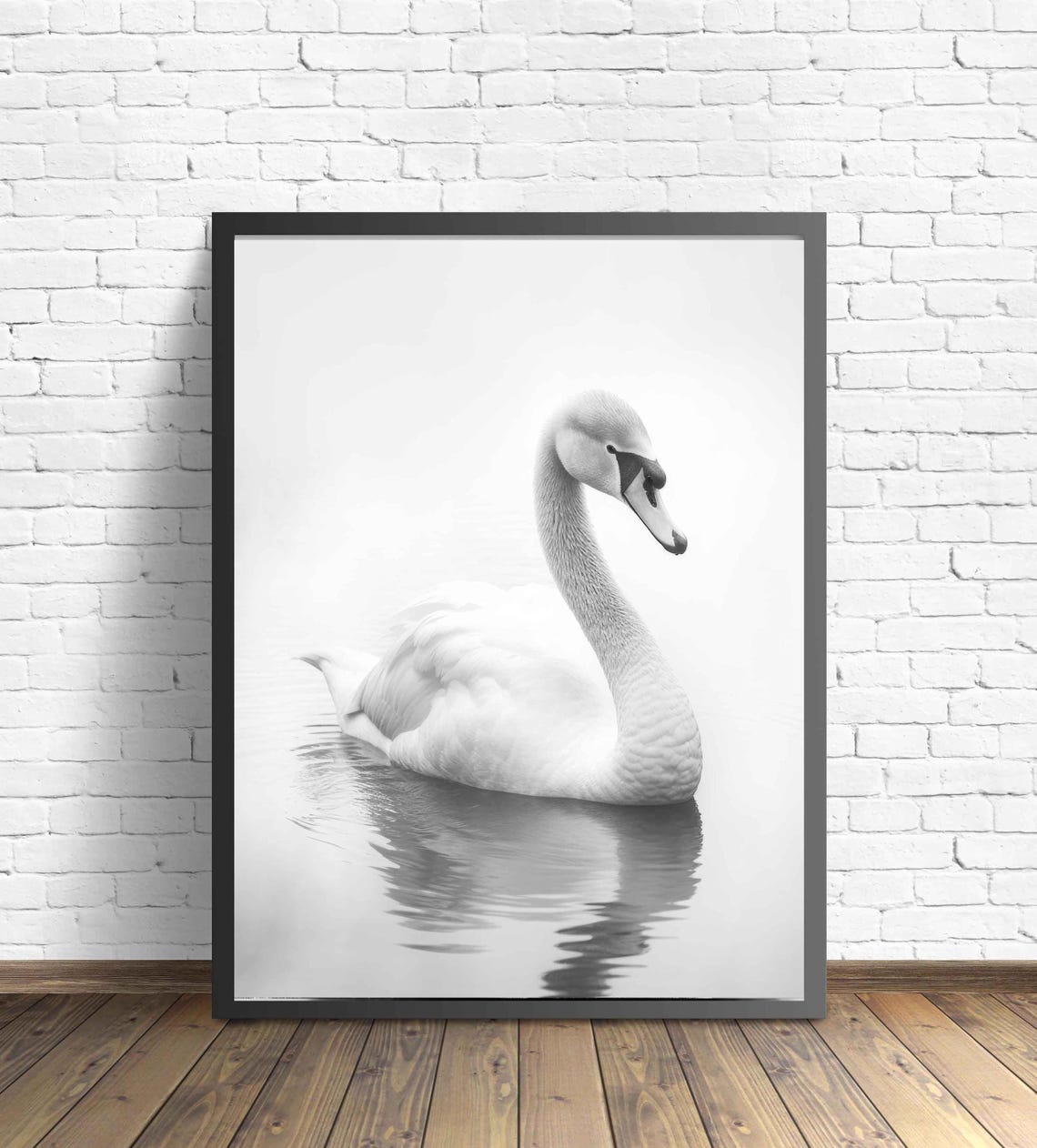 Mute Swan Black and White Elegant Water Reflection Portrait Poster - Image 3